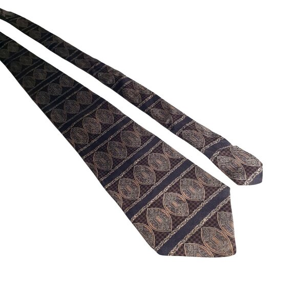 Arrow Men Vintage Italian Silk Tie Brown Black Professional Wear Office Gift Dad - Picture 1 of 5
